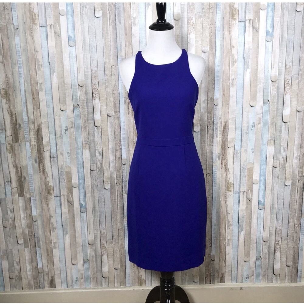 J Crew 2 Bright Indigo Purple Fitted Cutaway Crepe Sheath Dress Career $168